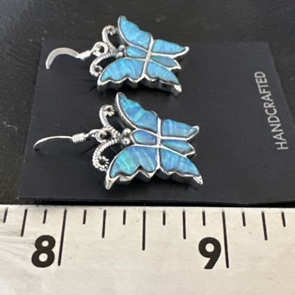 Butterfly Blue Opal Inlay Dangle Earrings | Sterling Silver | Authentic Native American Handmade | 16526