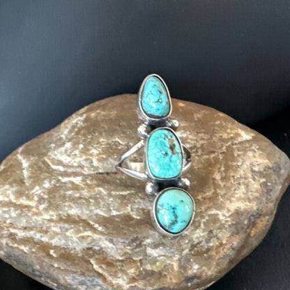 Navajo Blue Turquoise Multi-Stone Cluster Ring | Authentic Native American Sterling Silver | Sz 7.5 | 17842