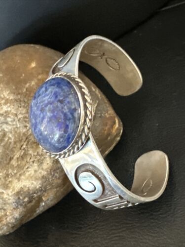 Navajo Blue Denim Lapis Sterling Silver Cuff Bracelet | Authentic Native American Handmade | 15982