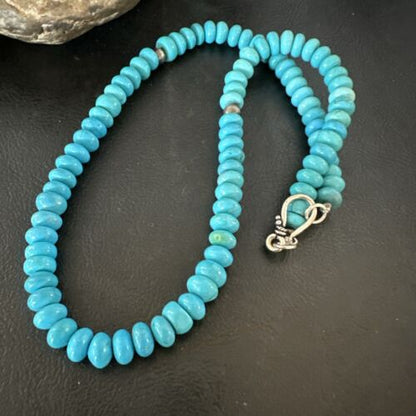 Navajo Blue Turquoise Necklace | Sterling Silver Pearls | 19" | Authentic Native American Handmade | 16953