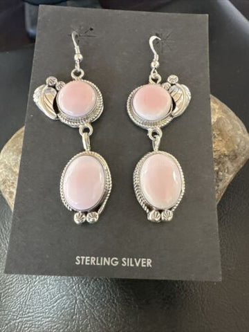 NWT Navajo Sterling Silver Pink Conch Shell Dangle Earrings 17198