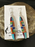 Southwestern Sterling Silver Multi-Color Turquoise Lapis Inlay Earrings | Authentic Native American Handmade | 14937