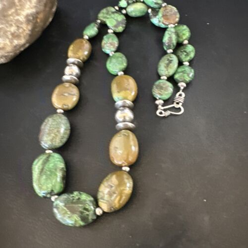 Navajo Green Turquoise Chunky Necklace | Sterling Silver | 24" | Authentic Native American | 15203