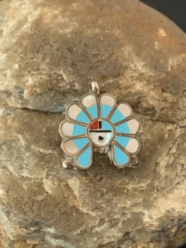 Zuni Sunface Pin Pendant | Turquoise, Mother of Pearl, Spiny Oyster | Sterling Silver | Native American Handmade | 01180