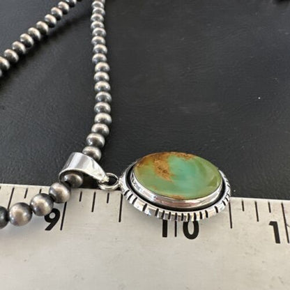 Navajo Green Gaspeite Pendant Necklace | Sterling Silver | Authentic Native American Handmade | 16363