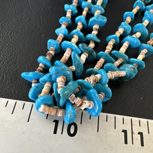 Navajo Blue Kingman Turquoise Shell Heishi Necklace | Sterling Silver | 30" | Authentic Native American Handmade | 16070