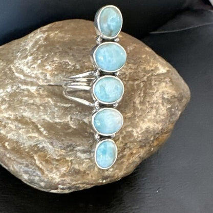 Navajo Blue Larimar Multi-Stone Ring | Authentic Native American Sterling Silver | Multi-Stone | Sz 9.5 | 15972 - Masha USA