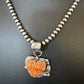 Navajo Orange Spiny Oyster Heart Pendant Necklace | Sterling Silver | Authentic Native American Handmade | 16422