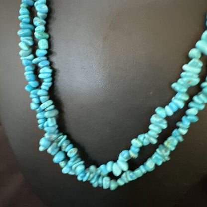 Navajo Blue Kingman Nugget Turquoise Necklace | 2 Strand | Sterling Silver | 20" | 15341