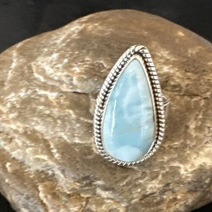 Navajo Blue Larimar Ring | Sterling Silver | Sz 10 | Authentic Native American Handmade | 16598