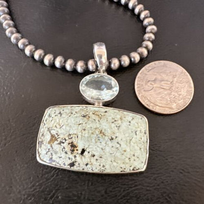 Navajo Dry Creek Turquoise Topaz Pendant Necklace | Sterling Silver | Authentic Native American Handmade | 16311