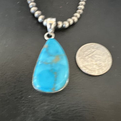 Navajo Blue Kingman Turquoise Pendant with Pearls | Sterling Silver Necklace | 20" | 16702