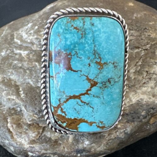 Men's Blue Turquoise #8 Navajo Ring | Sterling Silver | Sz 12 | Authentic Native American Handmade | 16641