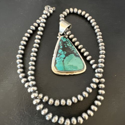 Men's Navajo Blue Spiderweb Turquoise Pendant Necklace | Sterling Silver | Authentic Native American Handmade | 16230