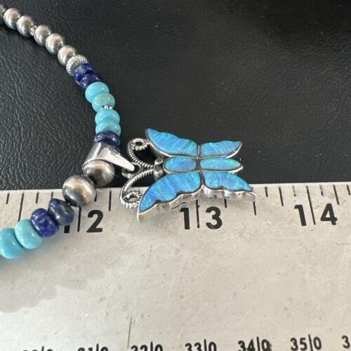 Navajo Opal Inlay Pendant Turquoise & Lapis | Sterling Silver Necklace | 16845