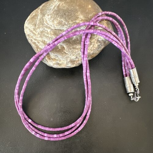 Sugilite Heishi Bead Necklace | 3 Strand | Stabilized Sterling Silver | Authentic Native American Handmade | 15999