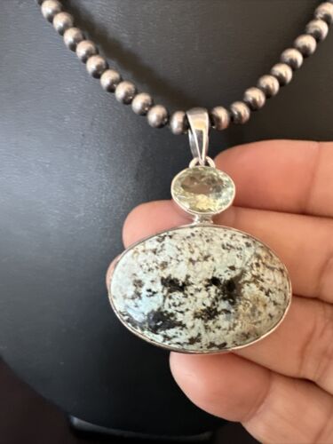 Navajo Dry Creek Turquoise Topaz Pendant Necklace | Sterling Silver | Authentic Native American Handmade | 16437