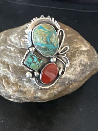 Navajo Blue Turquoise Cluster Ring | Authentic Native American Sterling Silver | Multi-Stone | Sz 10 | 14840