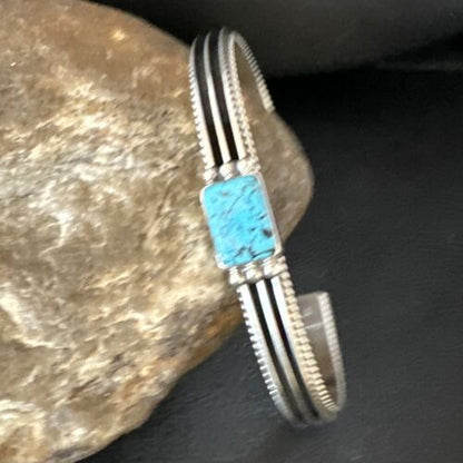 Navajo Blue Turquoise Cuff Bracelet | Sterling Silver | Authentic Native American Handmade | 15161