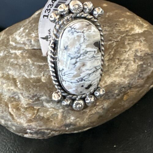 Men's Women's White Buffalo Turquoise Ring | Navajo Sterling Silver | Sz 9 | 13349