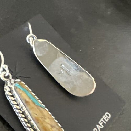 Navajo Blue Boulder Turquoise Dangle Earrings | Sterling Silver | Authentic Native American Handmade | 16498