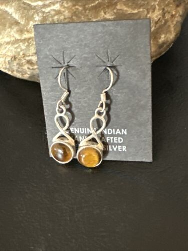 Navajo Coffee Tiger's Eye Dangle Earrings | Sterling Silver | Authentic Native American Handmade | 14921 - Masha USA