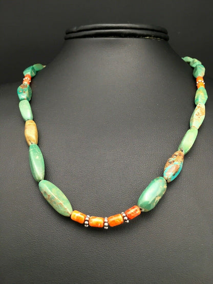 Navajo Royston Turquoise Spiny Necklace | Sterling Silver | Authentic Native American Handmade | 18" | 4774