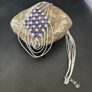 Crisscross Blue Lapis Heishi Necklace | 5 Strand Liquid Sterling Silver | 22" | 15882