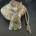 Men's Navajo Green Turquoise Pendant Necklace | Sterling Silver | Authentic Native American Handmade | 17531
