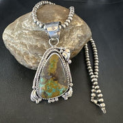 Men's Navajo Green Turquoise Pendant Necklace | Sterling Silver | Authentic Native American Handmade | 17531