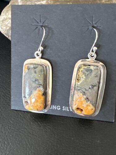 Navajo Bumblebee Jasper Earrings | Sterling Silver | Authentic Native American Handmade | 15841