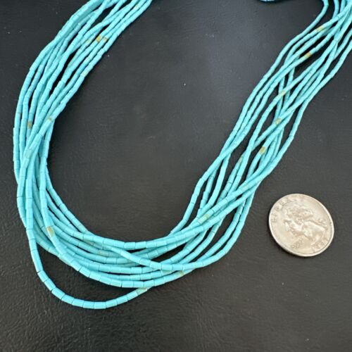 Blue Turquoise Heishi 10-Strand Liquid Sterling Necklace | 20" | 16915