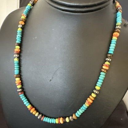 Navajo Blue Turquoise Spiny Oyster Necklace | Sterling Silver | 19" | Authentic Native American Handmade | 17490