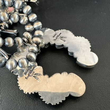 Navajo Pink Conch Squash Blossom Necklace with Naja Pendant | Authentic Native American Handmade | 17441