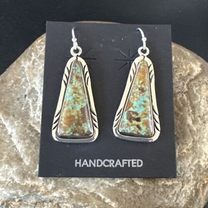 Navajo Blue Boulder Turquoise Dangle Earrings | Sterling Silver | Authentic Native American Handmade | 16500