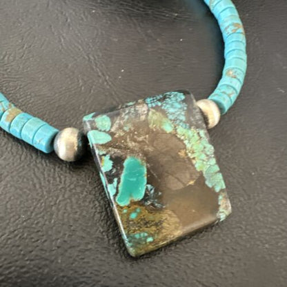 Navajo SpiderWeb Turquoise Heishi Pearls Necklace | Sterling Silver | 20" | Authentic Native American Handmade | 17098