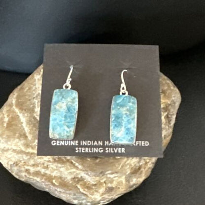 Navajo Blue Turquoise Dangle Earrings | Sterling Silver | Authentic Native American Handmade | 15431
