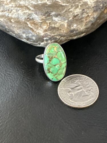 Navajo Green Mojave Turquoise Ring | Sterling Silver | Sz 8 | Authentic Native American Handmade | 15588
