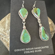 Navajo Green Royston Turquoise Dangle Earrings | Sterling Silver | Authentic Native American Handmade | 17140