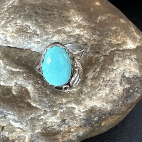 Blue Kingman Turquoise Navajo Sterling Silver Ring Size 8 15355