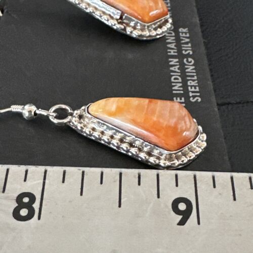 Navajo Orange Spiny Oyster Dangle Earrings | Sterling Silver | Authentic Native American Handmade | 17264