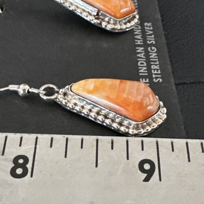 Navajo Orange Spiny Oyster Dangle Earrings | Sterling Silver | Authentic Native American Handmade | 17264