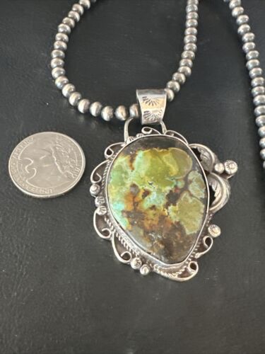 Navajo Green Turquoise Necklace | Sterling Silver | Authentic Native American Handmade | 15035 - Masha USA