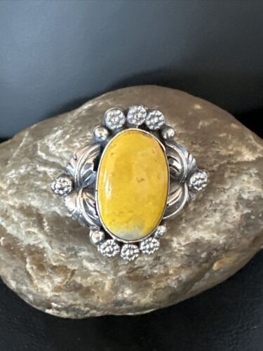 Navajo Yellow Bumble Bee Jasper Ring | Sterling Silver | Sz 10 | Authentic Native American Handmade | 14949