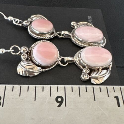 Navajo Pink Conch Shell Dangle Earrings | Sterling Silver | Authentic Native American Handmade | 17213