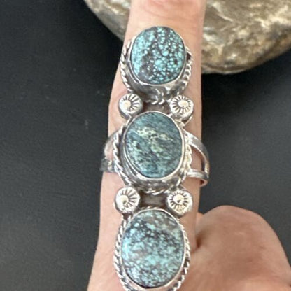 Navajo Blue Spiderweb Turquoise Multi-Stone Ring | Authentic Native American Sterling Silver | Sz 9 | 16707