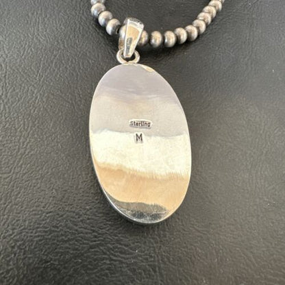 Navajo Blue Lapis Pendant with Pearls | Sterling Silver Necklace | 20" | Authentic Native American Handmade | 16668 - Masha USA