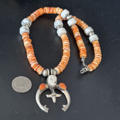 Navajo White Buffalo Turquoise Spiny Naja Pendant Necklace | Sterling Silver | 23" | 14930