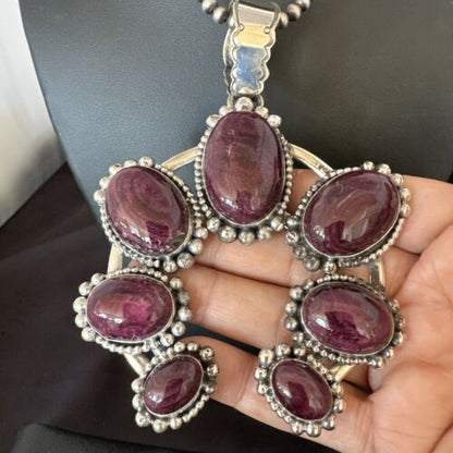 Navajo Purple Spiny Oyster Naja Pendant Necklace | Sterling Silver | Native American Handmade | 16101