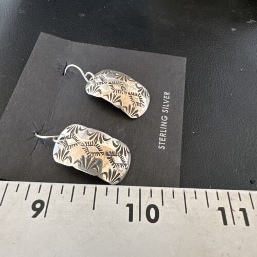 Navajo Sterling Silver Stamped Earrings | Authentic Native American Handmade | 15939